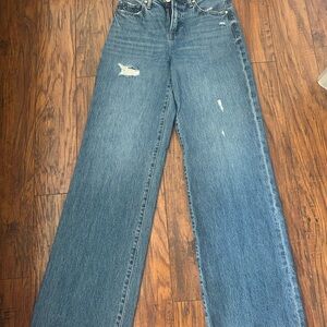 Express Distressed Blue Wide Leg Jeans